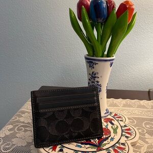 Coach Slim ID Card Case Signature Black Denim CP224 Coach cardholder EUC